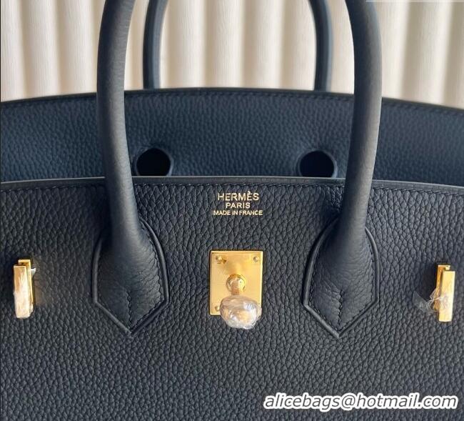 Grade Cheap Hermes Birkin 25cm Bag in Togo Calfskin Leather HE25 Black/Gold 2025 (Full Handmade)