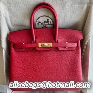 Good Quality Hermes Birkin 25cm Bag in Togo Calfskin Leather HE25 Chinese Red 2025 (Full Handmade)