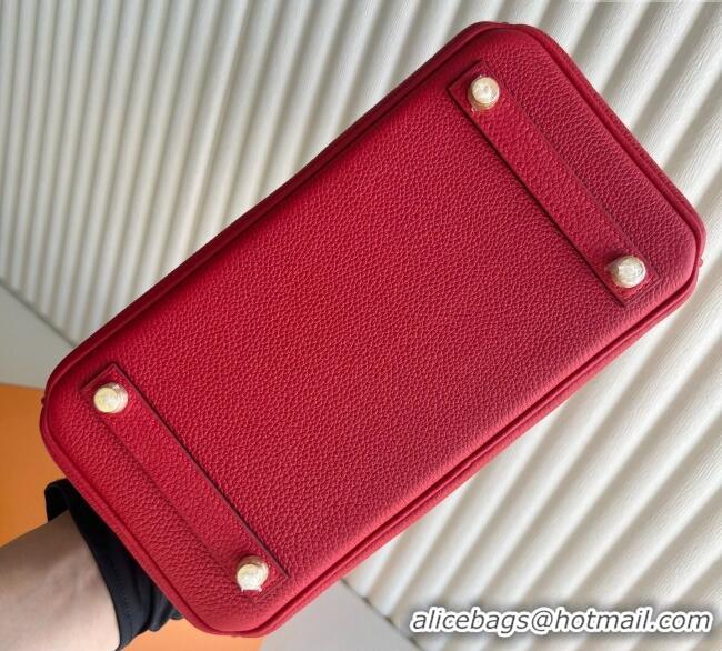 Good Quality Hermes Birkin 25cm Bag in Togo Calfskin Leather HE25 Chinese Red 2025 (Full Handmade)