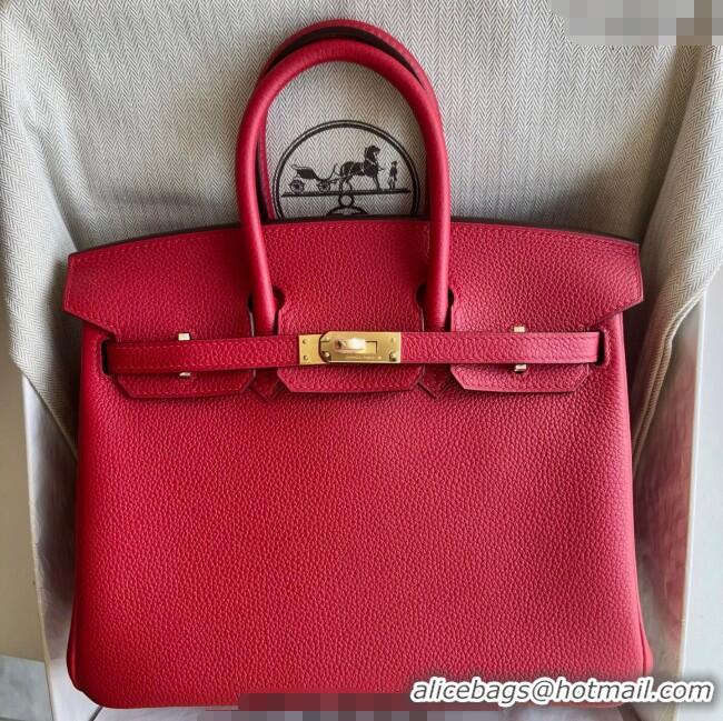 Good Quality Hermes Birkin 25cm Bag in Togo Calfskin Leather HE25 Chinese Red 2025 (Full Handmade)