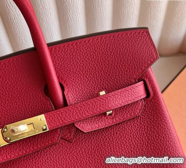 Good Quality Hermes Birkin 25cm Bag in Togo Calfskin Leather HE25 Chinese Red 2025 (Full Handmade)