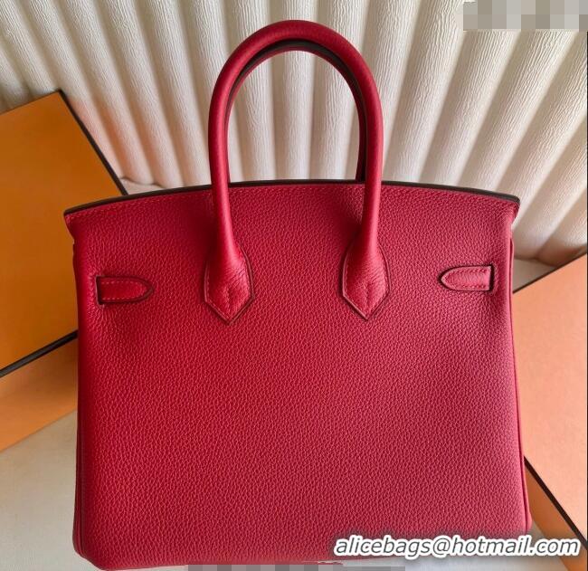 Good Quality Hermes Birkin 25cm Bag in Togo Calfskin Leather HE25 Chinese Red 2025 (Full Handmade)