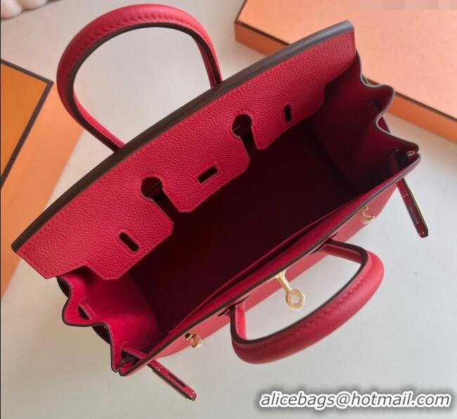 Good Quality Hermes Birkin 25cm Bag in Togo Calfskin Leather HE25 Chinese Red 2025 (Full Handmade)