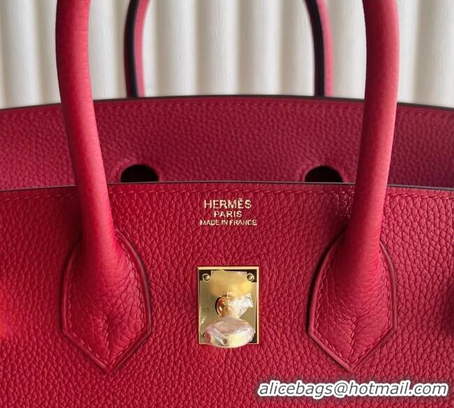 Good Quality Hermes Birkin 25cm Bag in Togo Calfskin Leather HE25 Chinese Red 2025 (Full Handmade)