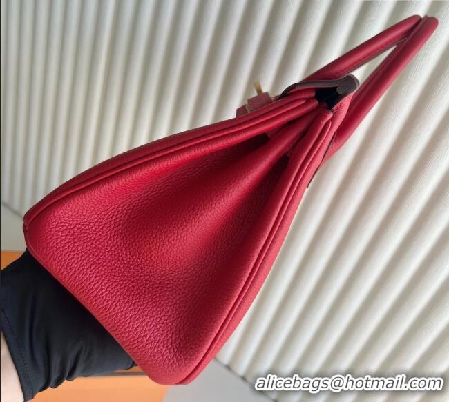 Good Quality Hermes Birkin 25cm Bag in Togo Calfskin Leather HE25 Chinese Red 2025 (Full Handmade)
