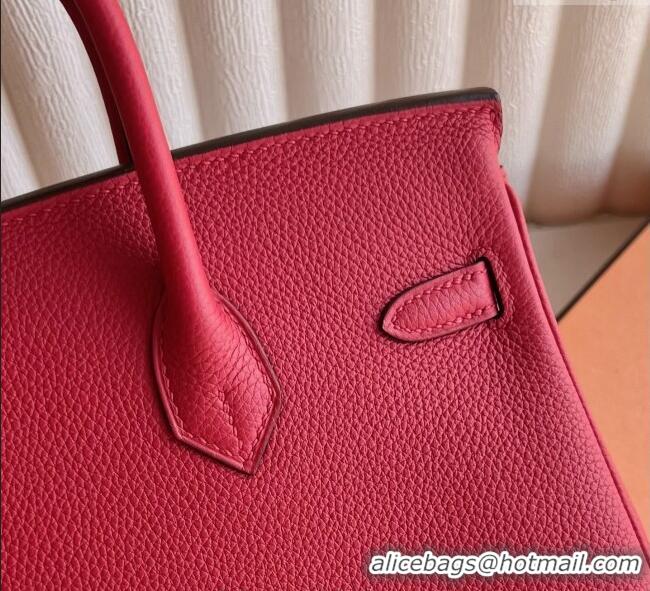Good Quality Hermes Birkin 25cm Bag in Togo Calfskin Leather HE25 Chinese Red 2025 (Full Handmade)