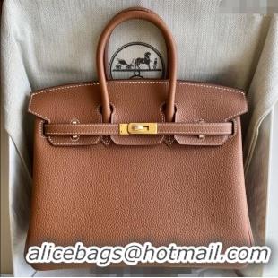 Best Grade Hermes Birkin 25cm Bag in Togo Calfskin Leather HE25 Brown/Gold 2025 (Full Handmade)