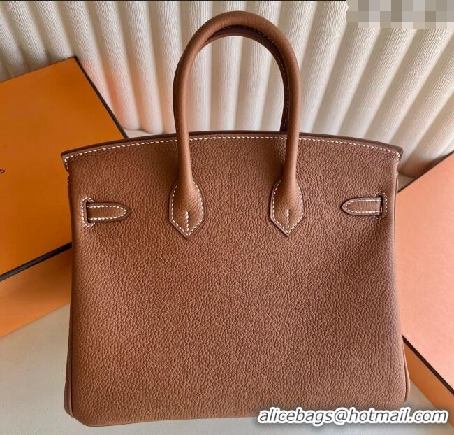 Best Grade Hermes Birkin 25cm Bag in Togo Calfskin Leather HE25 Brown/Gold 2025 (Full Handmade)