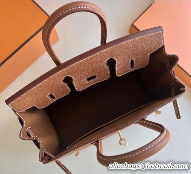 Best Grade Hermes Birkin 25cm Bag in Togo Calfskin Leather HE25 Brown/Gold 2025 (Full Handmade)