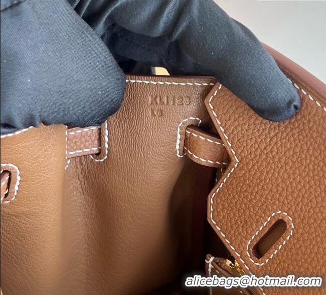Best Grade Hermes Birkin 25cm Bag in Togo Calfskin Leather HE25 Brown/Gold 2025 (Full Handmade)