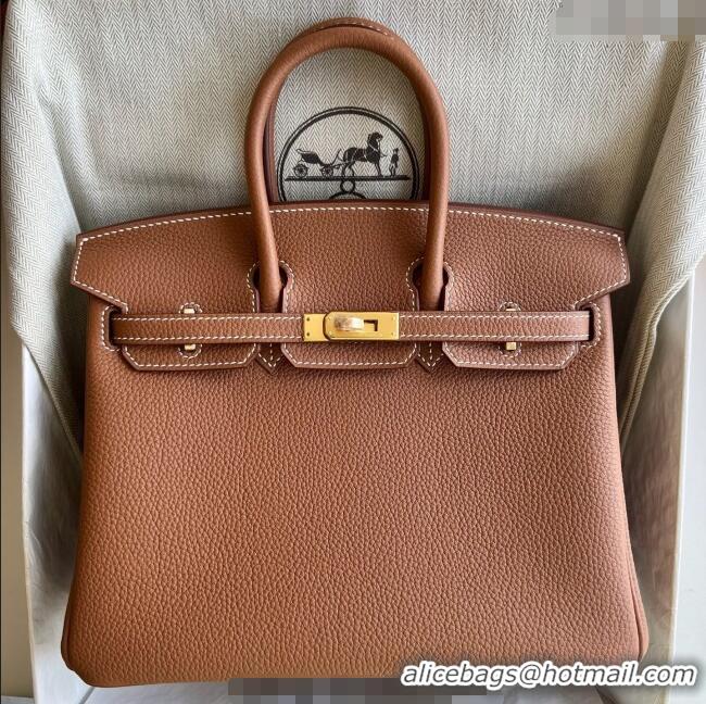 Best Grade Hermes Birkin 25cm Bag in Togo Calfskin Leather HE25 Brown/Gold 2025 (Full Handmade)