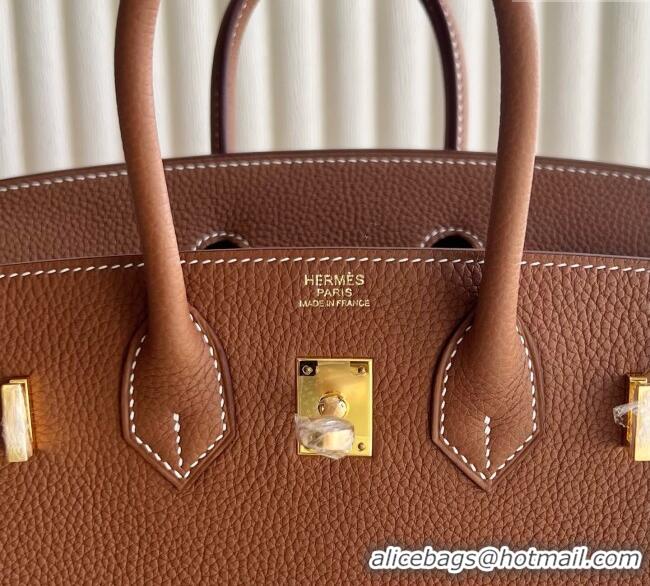 Best Grade Hermes Birkin 25cm Bag in Togo Calfskin Leather HE25 Brown/Gold 2025 (Full Handmade)