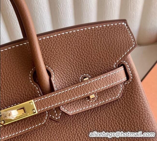 Best Grade Hermes Birkin 25cm Bag in Togo Calfskin Leather HE25 Brown/Gold 2025 (Full Handmade)