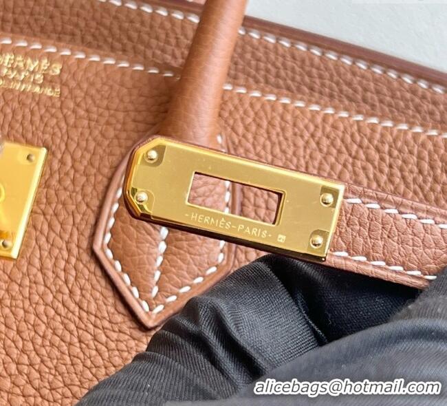 Best Grade Hermes Birkin 25cm Bag in Togo Calfskin Leather HE25 Brown/Gold 2025 (Full Handmade)