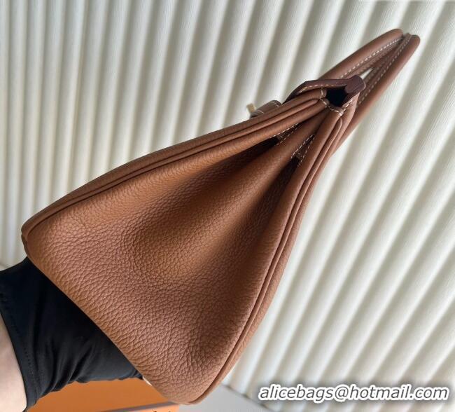 Best Grade Hermes Birkin 25cm Bag in Togo Calfskin Leather HE25 Brown/Gold 2025 (Full Handmade)