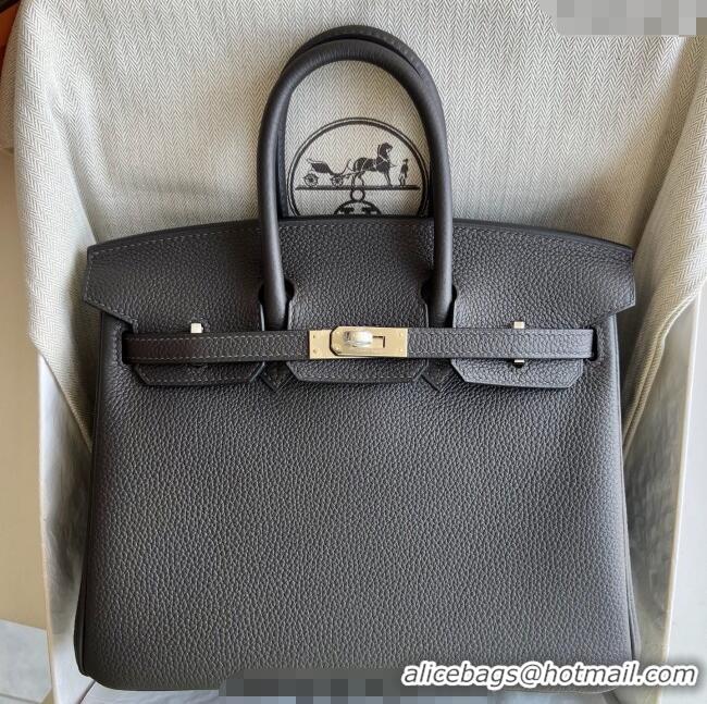 Top Design Hermes Birkin 25cm Bag in Togo Calfskin Leather HE25 Graphite Grey 2025 (Full Handmade)