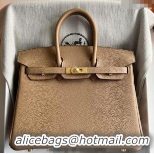 Grade Promotional Hermes Birkin 25cm Bag in Togo Calfskin Leather HE25 Milk Tea Beige 2025 (Full Handmade)