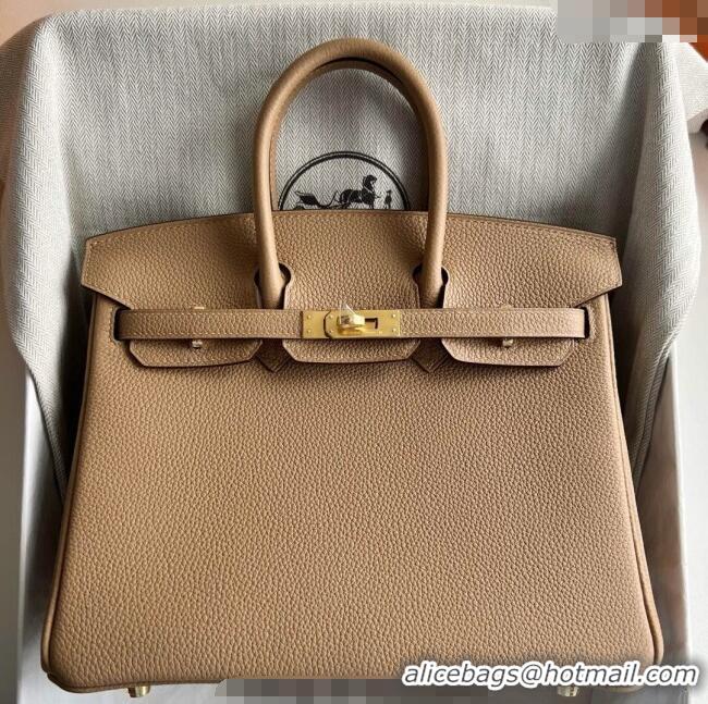 Grade Promotional Hermes Birkin 25cm Bag in Togo Calfskin Leather HE25 Milk Tea Beige 2025 (Full Handmade)