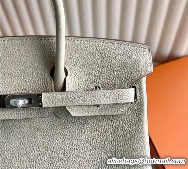 Top Quality Hermes Birkin 25cm Bag in Togo Calfskin Leather HE25 Cream White/Silver 2025 (Full Handmade)