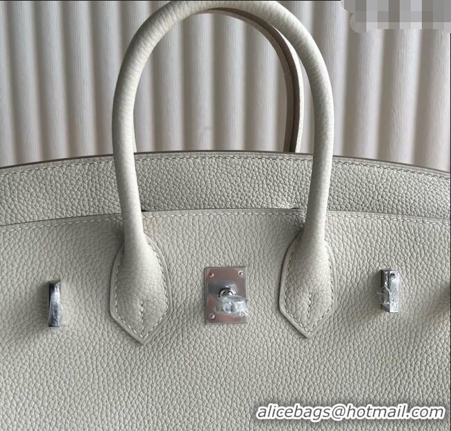 Top Quality Hermes Birkin 25cm Bag in Togo Calfskin Leather HE25 Cream White/Silver 2025 (Full Handmade)