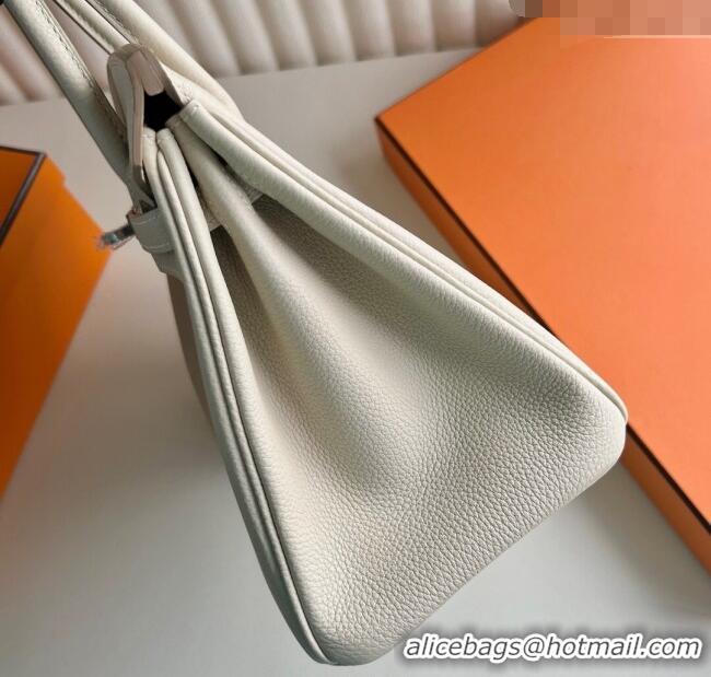 Top Quality Hermes Birkin 25cm Bag in Togo Calfskin Leather HE25 Cream White/Silver 2025 (Full Handmade)