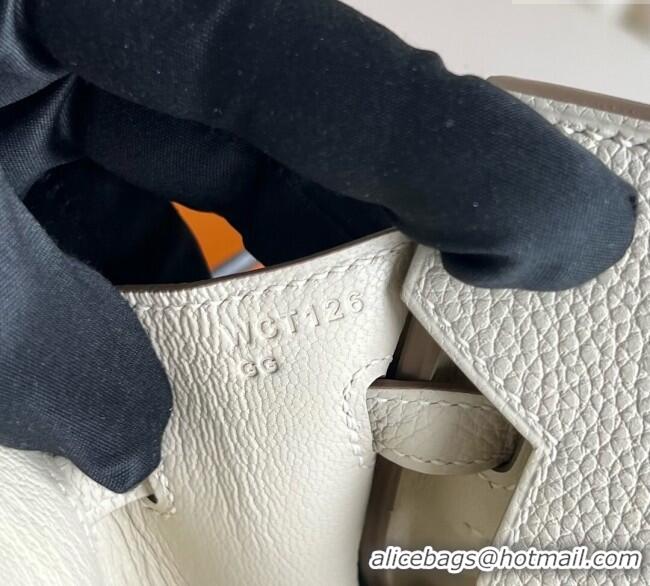 Top Quality Hermes Birkin 25cm Bag in Togo Calfskin Leather HE25 Cream White/Silver 2025 (Full Handmade)