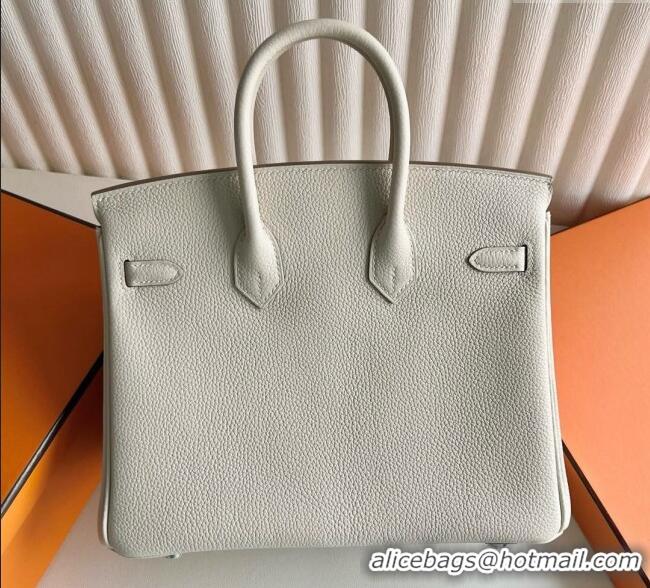 Top Quality Hermes Birkin 25cm Bag in Togo Calfskin Leather HE25 Cream White/Silver 2025 (Full Handmade)