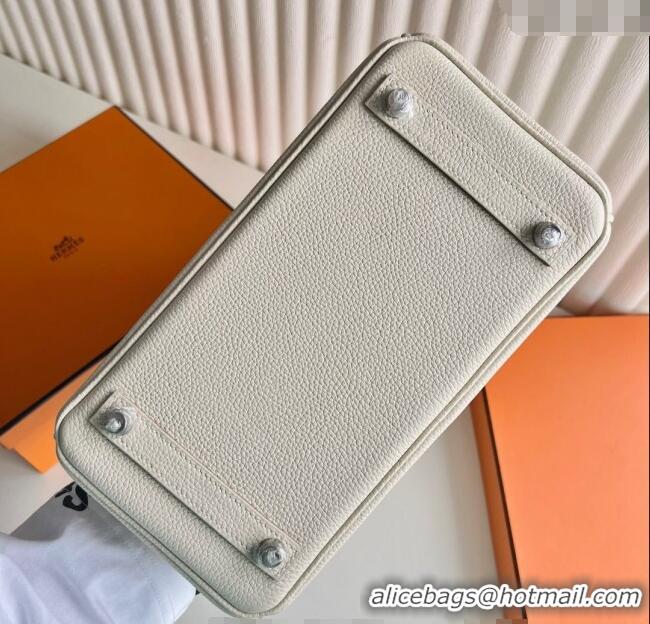 Top Quality Hermes Birkin 25cm Bag in Togo Calfskin Leather HE25 Cream White/Silver 2025 (Full Handmade)