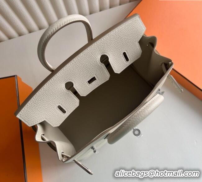 Top Quality Hermes Birkin 25cm Bag in Togo Calfskin Leather HE25 Cream White/Silver 2025 (Full Handmade)