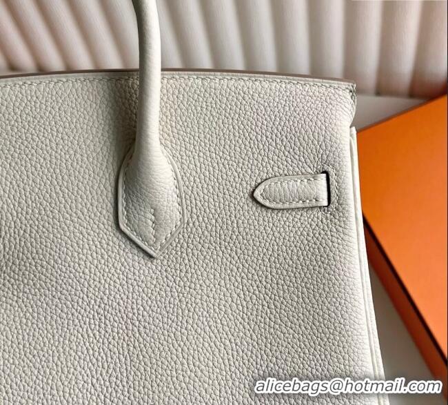 Top Quality Hermes Birkin 25cm Bag in Togo Calfskin Leather HE25 Cream White/Silver 2025 (Full Handmade)