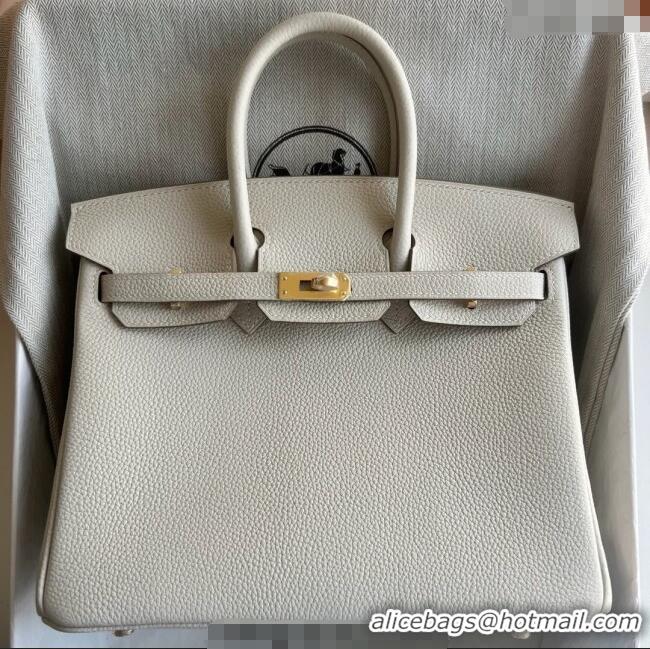 Market Sells Hermes Birkin 25cm Bag in Togo Calfskin Leather HE25 Cream White/Gold 2025 (Full Handmade)