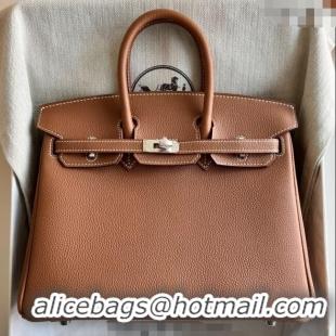 Original Discount Hermes Birkin 25cm Bag in Togo Calfskin Leather HE25 Brown/Silver 2025 (Full Handmade)