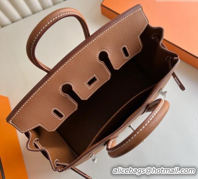 Original Discount Hermes Birkin 25cm Bag in Togo Calfskin Leather HE25 Brown/Silver 2025 (Full Handmade)