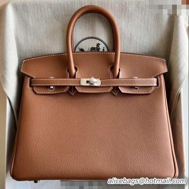 Original Discount Hermes Birkin 25cm Bag in Togo Calfskin Leather HE25 Brown/Silver 2025 (Full Handmade)
