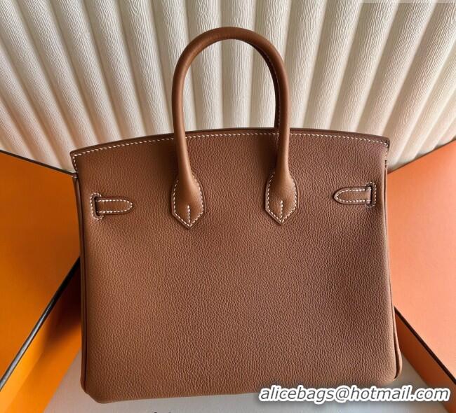 Original Discount Hermes Birkin 25cm Bag in Togo Calfskin Leather HE25 Brown/Silver 2025 (Full Handmade)