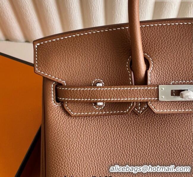 Original Discount Hermes Birkin 25cm Bag in Togo Calfskin Leather HE25 Brown/Silver 2025 (Full Handmade)