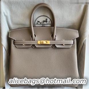 Top Quality Hermes Birkin 25cm Bag in Togo Calfskin Leather HE25 Elephant Grey/Gold 2025 (Full Handmade)