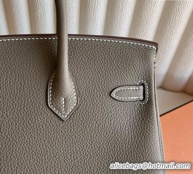 Top Quality Hermes Birkin 25cm Bag in Togo Calfskin Leather HE25 Elephant Grey/Gold 2025 (Full Handmade)