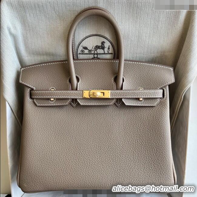 Top Quality Hermes Birkin 25cm Bag in Togo Calfskin Leather HE25 Elephant Grey/Gold 2025 (Full Handmade)