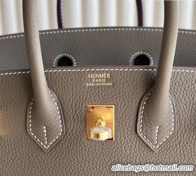 Top Quality Hermes Birkin 25cm Bag in Togo Calfskin Leather HE25 Elephant Grey/Gold 2025 (Full Handmade)