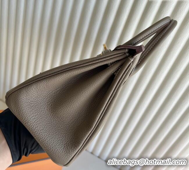 Top Quality Hermes Birkin 25cm Bag in Togo Calfskin Leather HE25 Elephant Grey/Gold 2025 (Full Handmade)