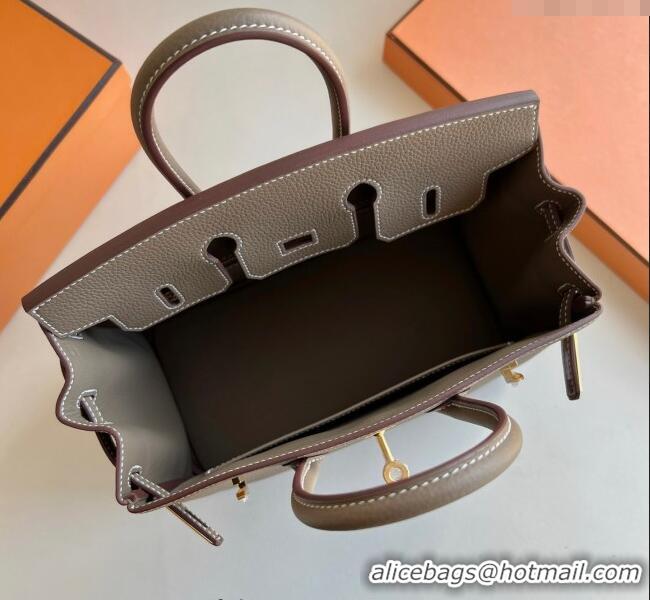 Top Quality Hermes Birkin 25cm Bag in Togo Calfskin Leather HE25 Elephant Grey/Gold 2025 (Full Handmade)