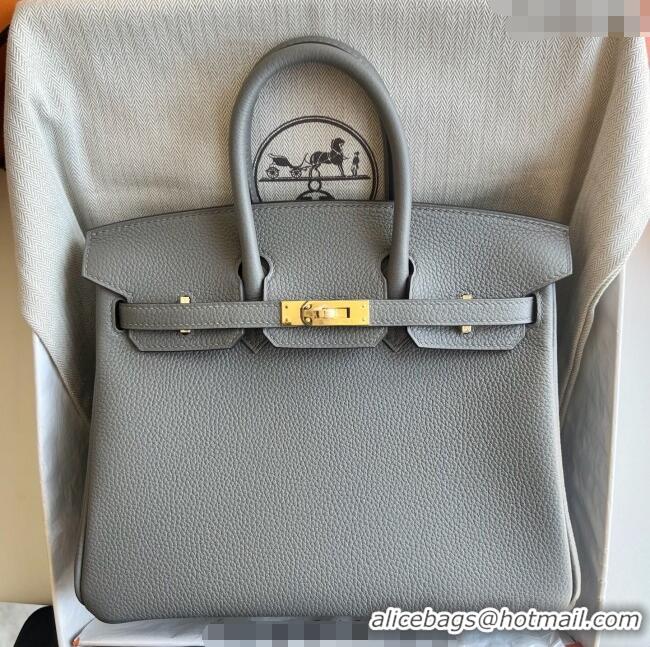 Most Popular Hermes Birkin 25cm Bag in Togo Calfskin Leather HE25 Cloud Grey 2025 (Full Handmade)