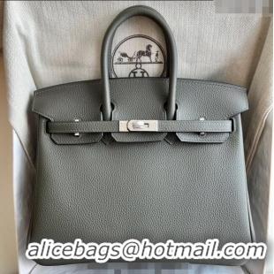 Luxury Discount Hermes Birkin 25cm Bag in Togo Calfskin Leather HE25 Dusty Green 2025 (Full Handmade)