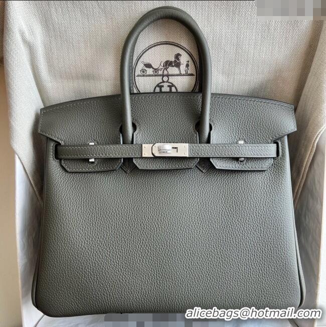 Luxury Discount Hermes Birkin 25cm Bag in Togo Calfskin Leather HE25 Dusty Green 2025 (Full Handmade)