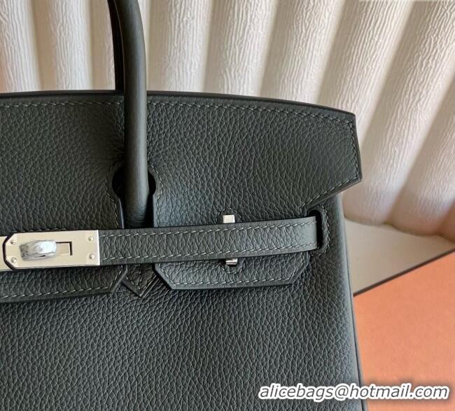 Luxury Discount Hermes Birkin 25cm Bag in Togo Calfskin Leather HE25 Dusty Green 2025 (Full Handmade)