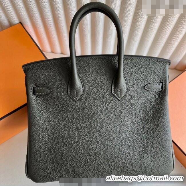 Luxury Discount Hermes Birkin 25cm Bag in Togo Calfskin Leather HE25 Dusty Green 2025 (Full Handmade)