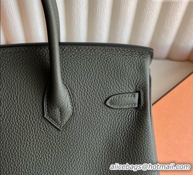 Luxury Discount Hermes Birkin 25cm Bag in Togo Calfskin Leather HE25 Dusty Green 2025 (Full Handmade)