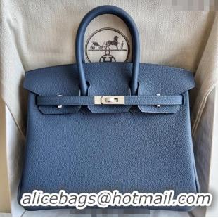 Famous Brand Hermes Birkin 25cm Bag in Togo Calfskin Leather HE25 Stone Blue 2025 (Full Handmade)