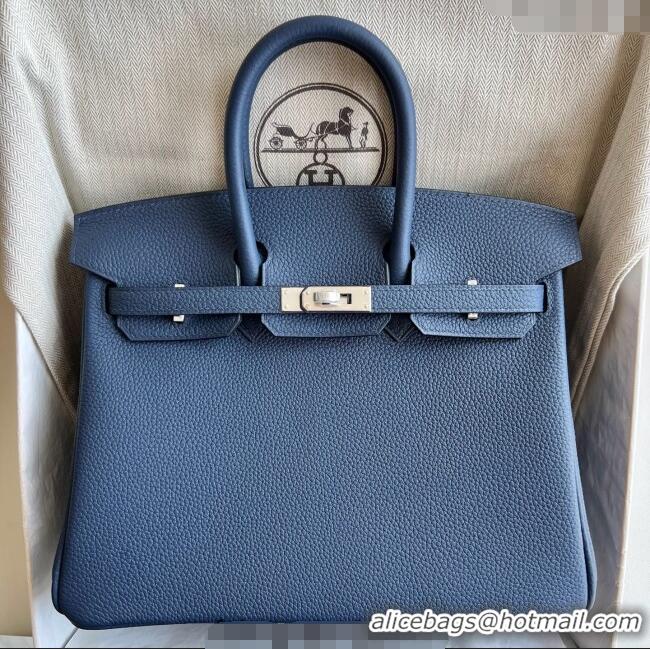 Famous Brand Hermes Birkin 25cm Bag in Togo Calfskin Leather HE25 Stone Blue 2025 (Full Handmade)